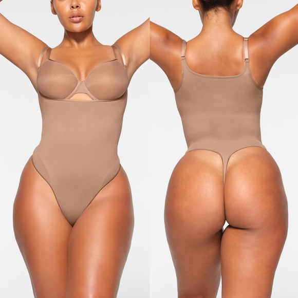 Skims Seamless Sculpt Open Bust Thong Bodysuit in Sienna - Picture 8 of 8